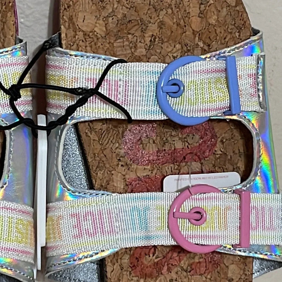 Justice Girls Size 5 Slip On Footbed Sandal Slide New Multicolor - Picture 2 of 12